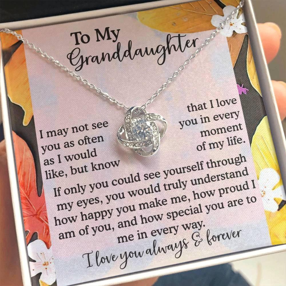 To My Granddaughter – Love Knot Necklace| “I Love You in Every Moment of My Life” Sentimental Message Card | Grandparent Gift