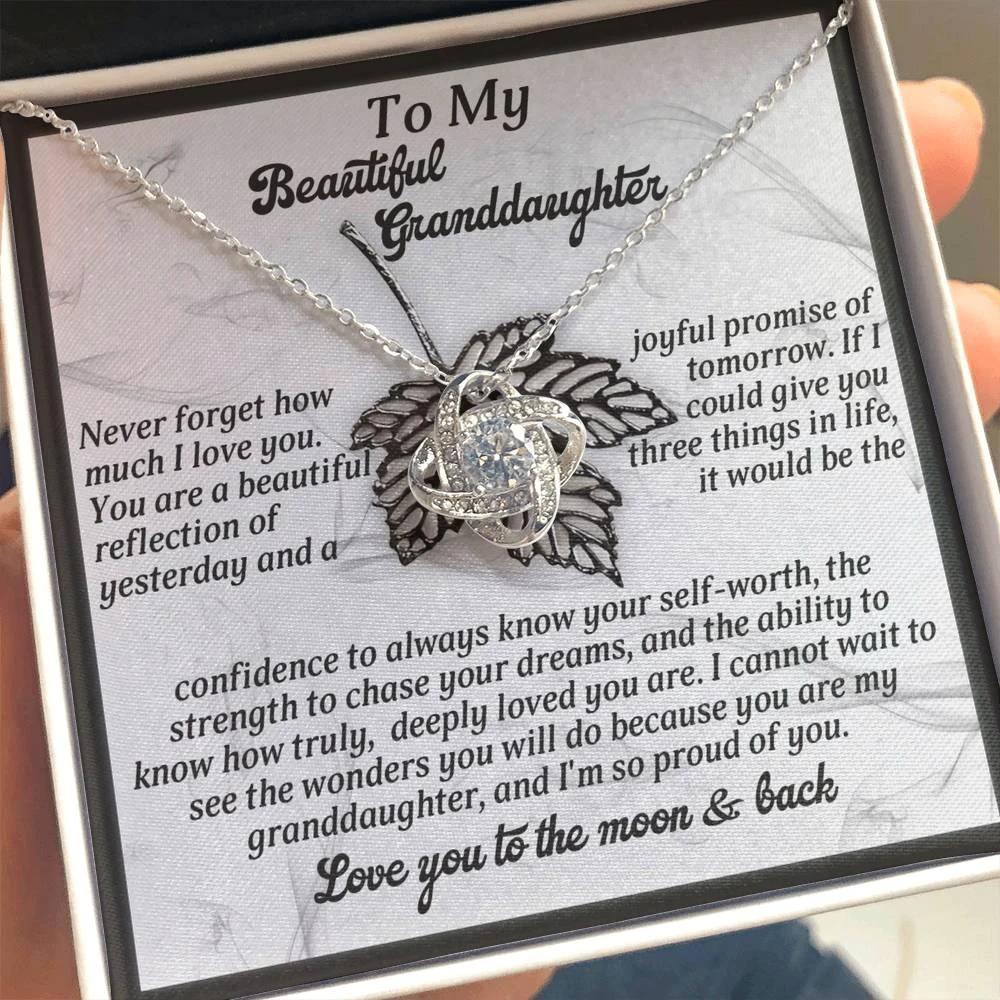 To My Beautiful Granddaughter – Love Knot Necklace Gift | “Love You to the Moon & Back” Message Card | Grandparent Gift for Birthday, Graduation, or Christmas