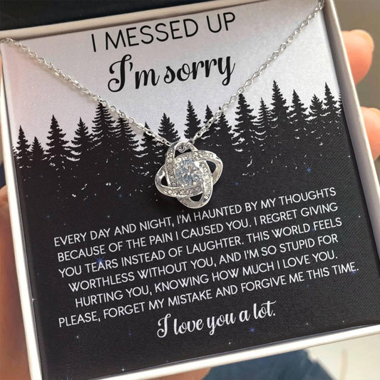 Apology Gift for Girlfriend, Wife, Soulmate - Sorry, By My Thoughts - Love Knot Pendant Necklace - Mallard Moon Gift Shop
