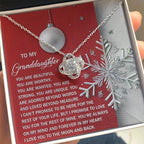 To My Granddaughter – Christmas Love Knot Necklace | “You Are Beautiful, Strong & Loved” Holiday Message Card | Grandparent Gift