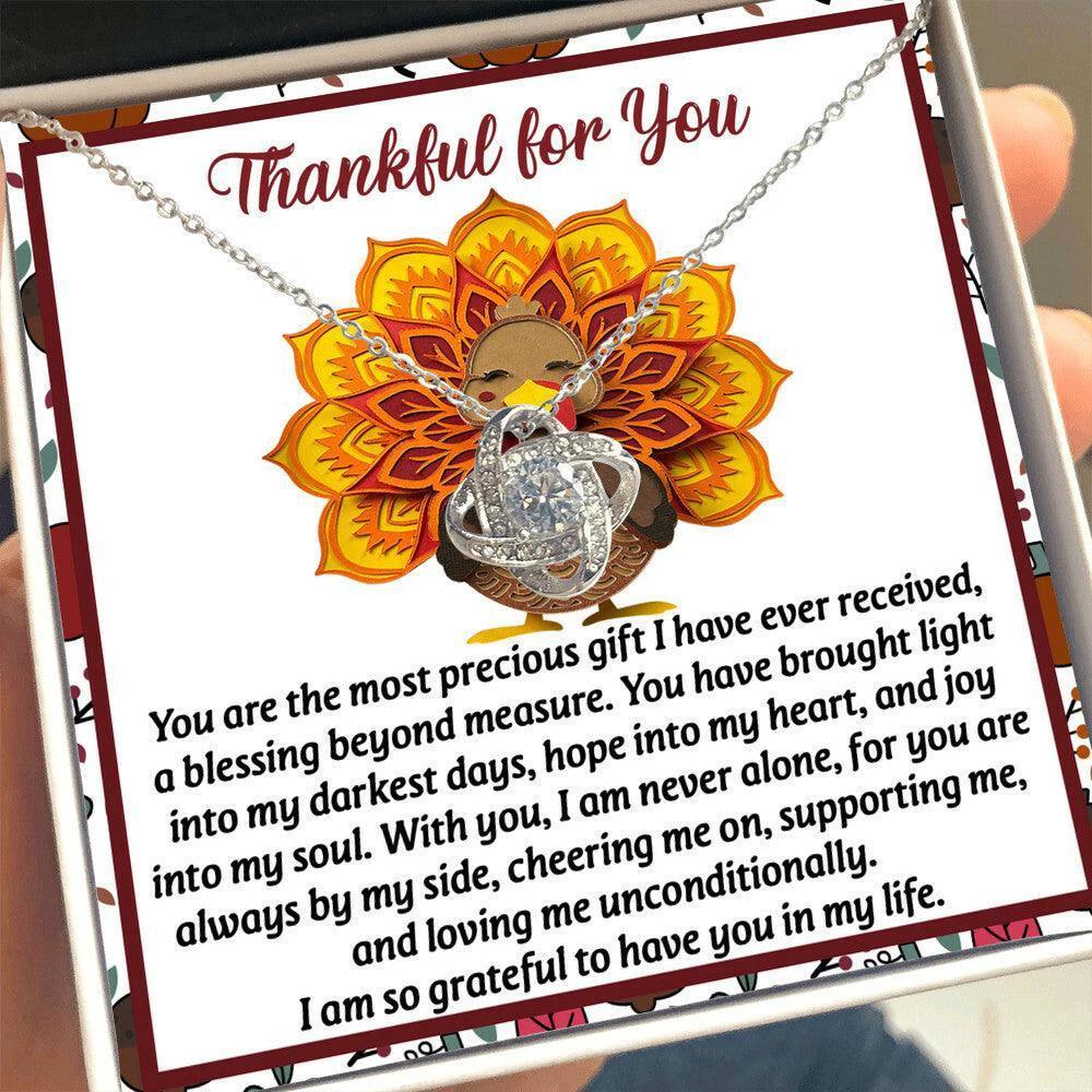 Thanksgiving Gift for Her – “Into My Heart” Love Knot Necklace with Message Card | Heartfelt Gift of Gratitude