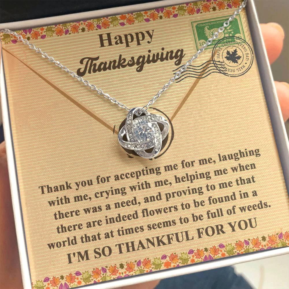 Thanksgiving Gift for Her – “I’m So Thankful for You” Love Knot Necklace with Message Card | Heartfelt Gratitude Gift for Her