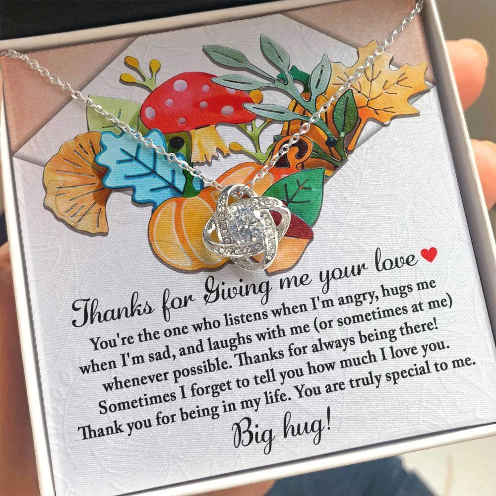 Thanksgiving Gift for Her – “Thanks for Giving Me Your Love” Necklace with Message Card | Heartfelt Gratitude Gift for Mom, Sister, or Best Friend