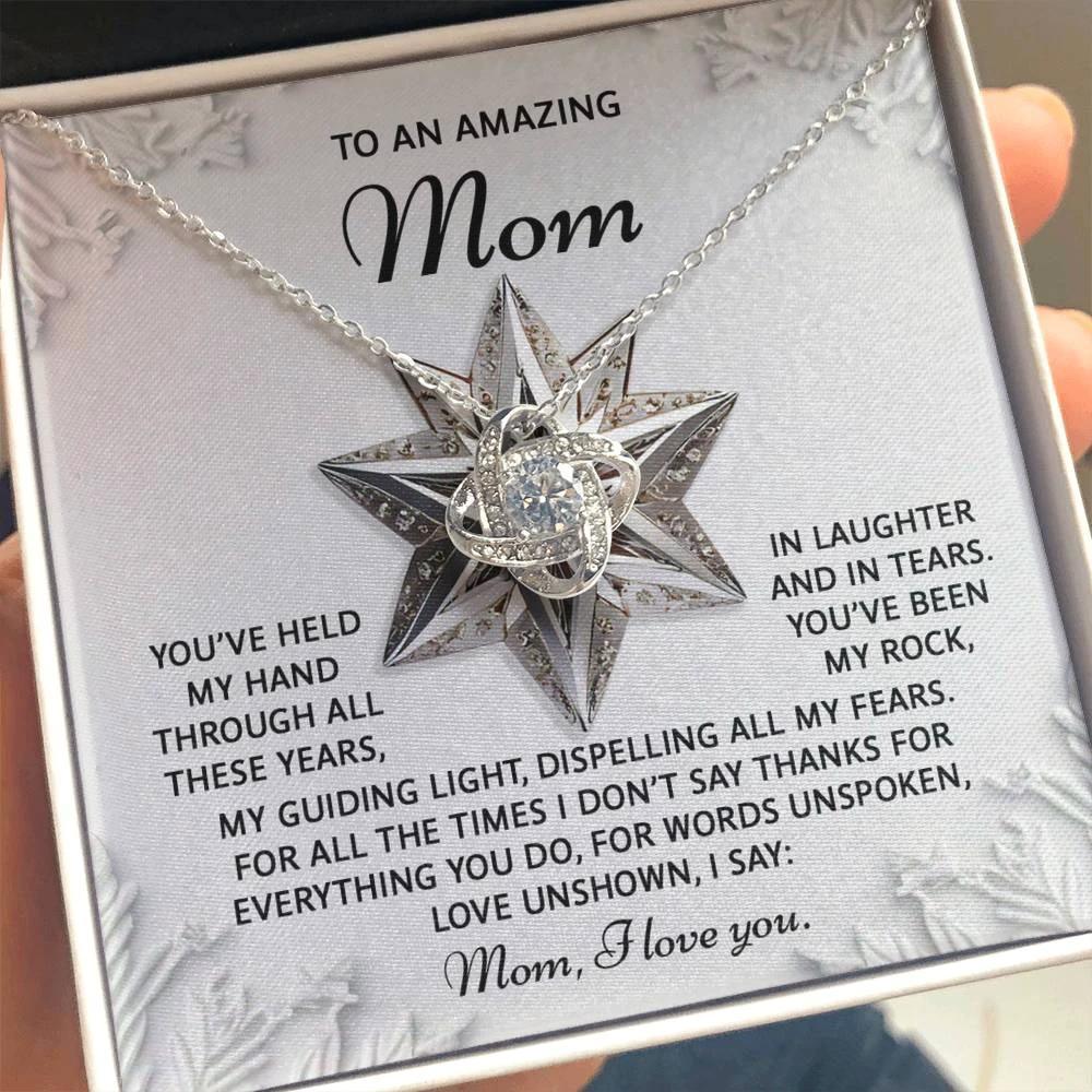 To an Amazing Mom Christmas Love Knot Necklace – Holiday Gift with Heartfelt Message Card, Sentimental Christmas Gift for Mother, Daughter to Mom Keepsake