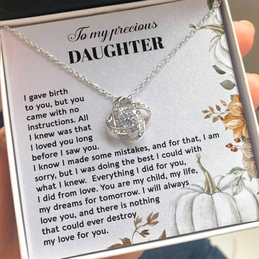 Heartfelt Mother to Daughter Gift | Love Knot Necklace with Emotional Message Card