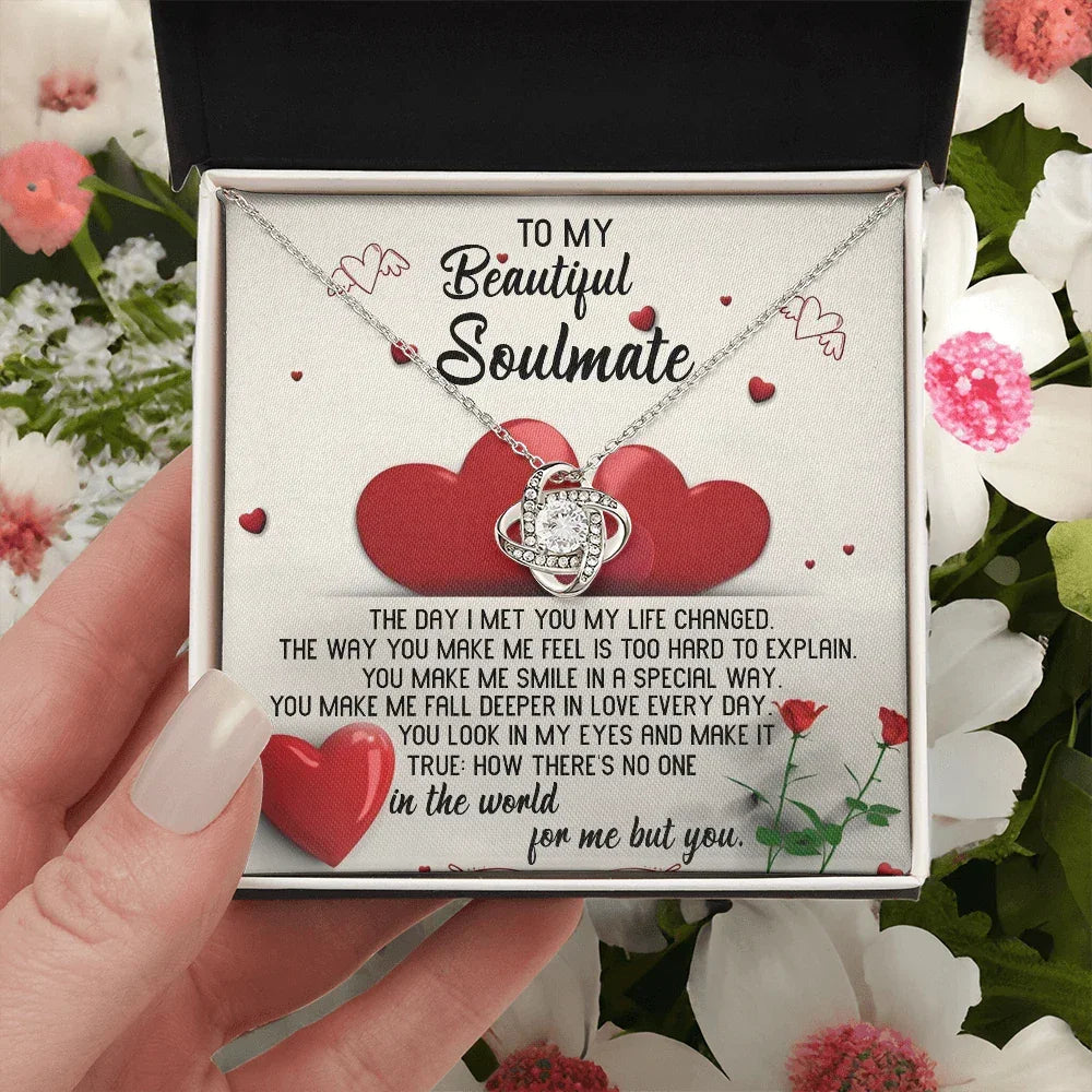 To My Beautiful Soulmate - Heartfelt Love Knot Necklace with Message Card for Valentine’s Day, Anniversary, or Special Occasions