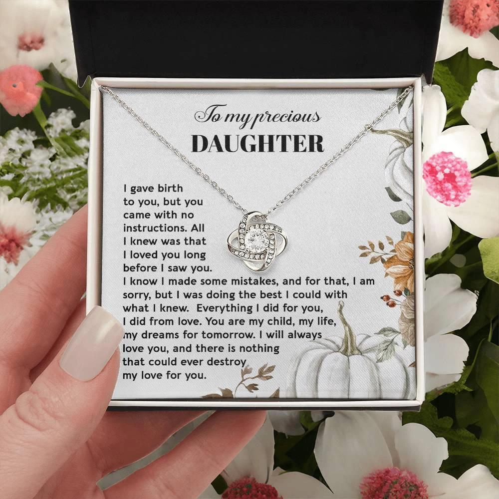 Heartfelt Mother to Daughter Gift | Love Knot Necklace with Emotional Message Card