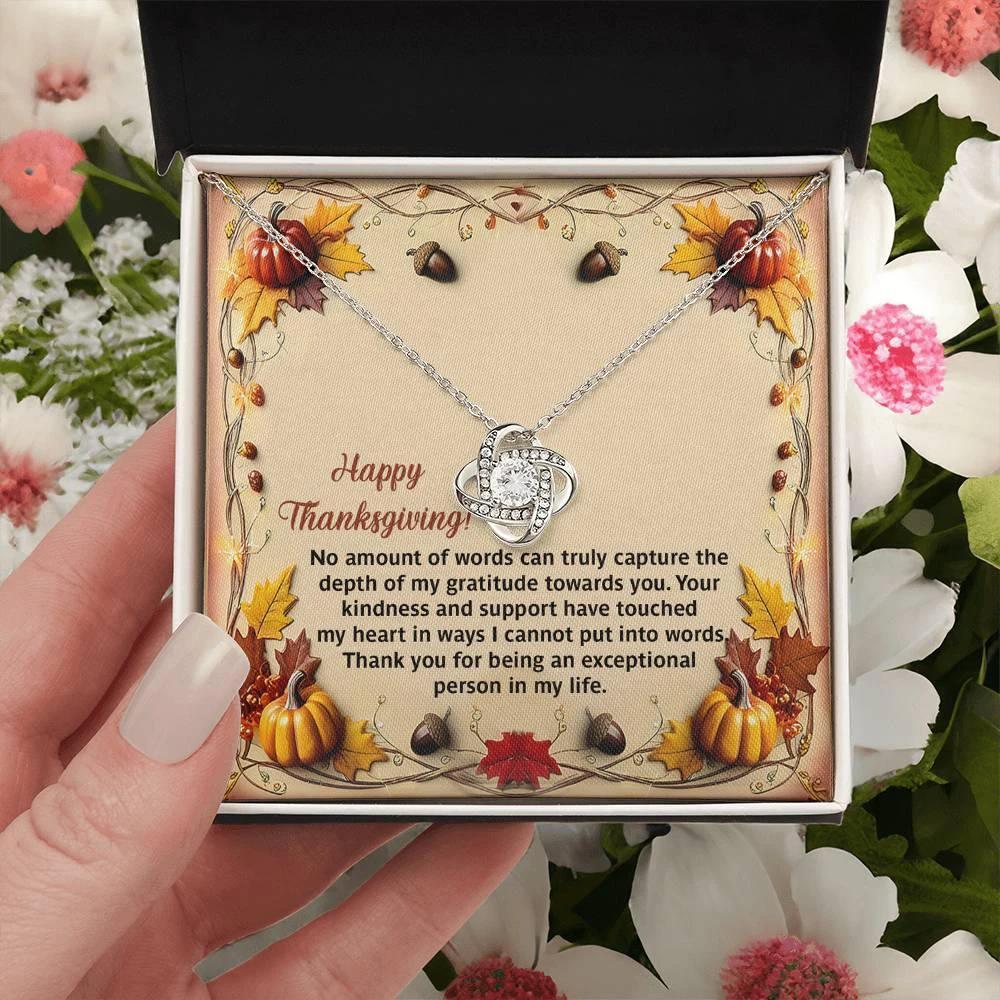 Thanksgiving Gift for Her – “Put Into Words” Love Knot Necklace with Message Card | Heartfelt Gratitude Gift for Her