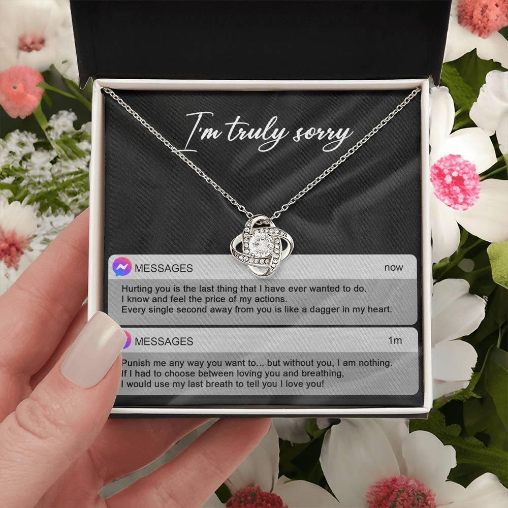 Gift for Girlfriend, Wife - Sorry, Away From You - Love Knot Pendant Necklace - Mallard Moon Gift Shop