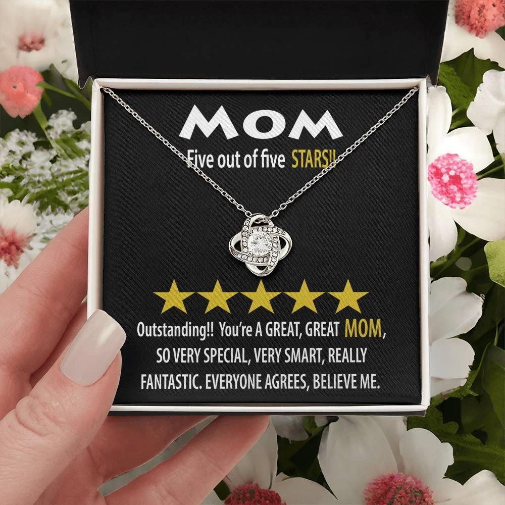 Mom - Five of Five Stars Outstanding You're A Great, Great Mom Love Knot Necklace