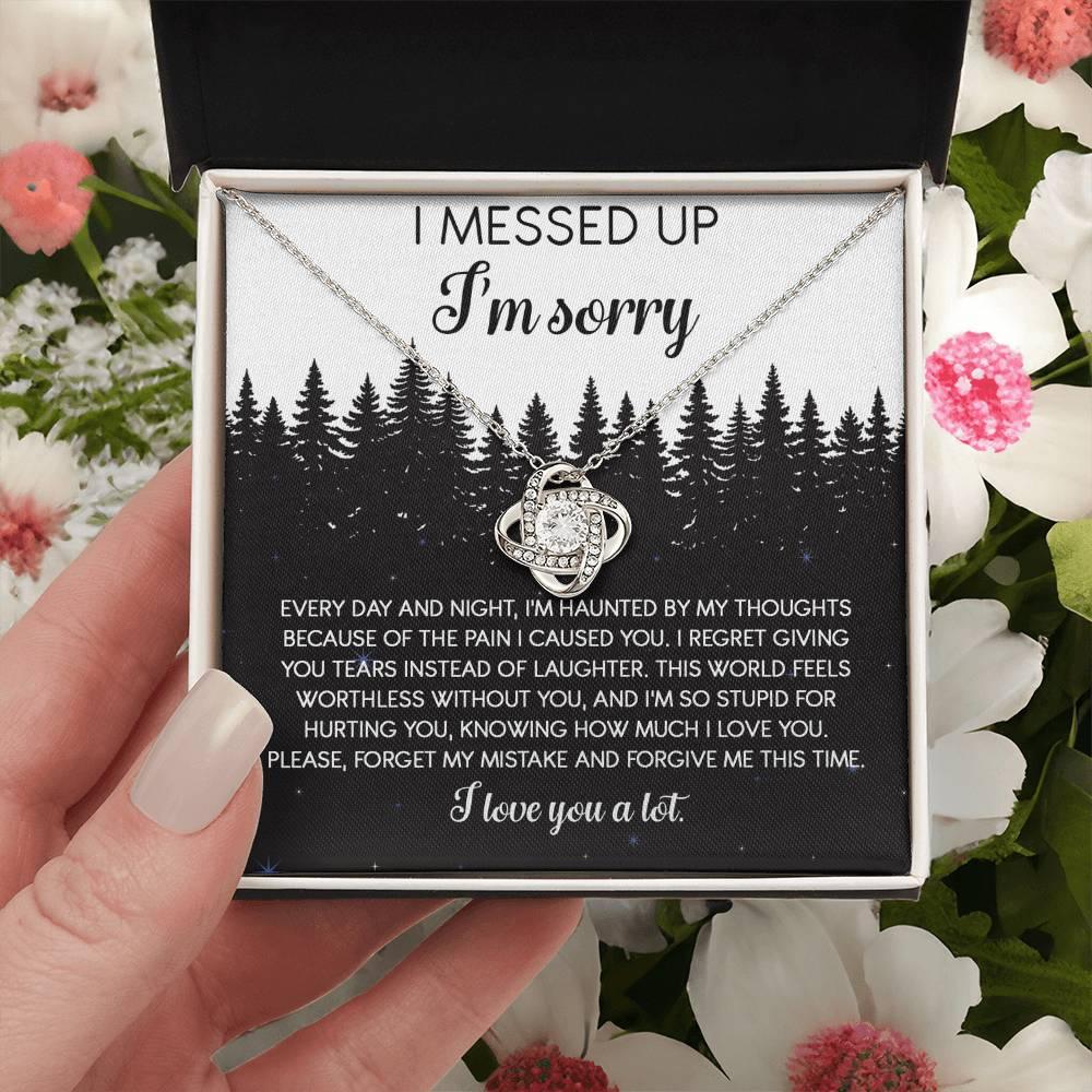 Apology Gift for Girlfriend, Wife, Soulmate - Sorry, By My Thoughts - Love Knot Pendant Necklace - Mallard Moon Gift Shop