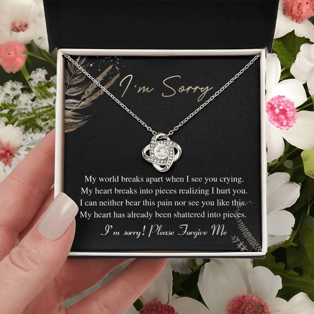 Apology Gift for Girlfriend, Wife, Soulmate - Sorry, See You Crying - Love Knot Pendant Necklace - Mallard Moon Gift Shop