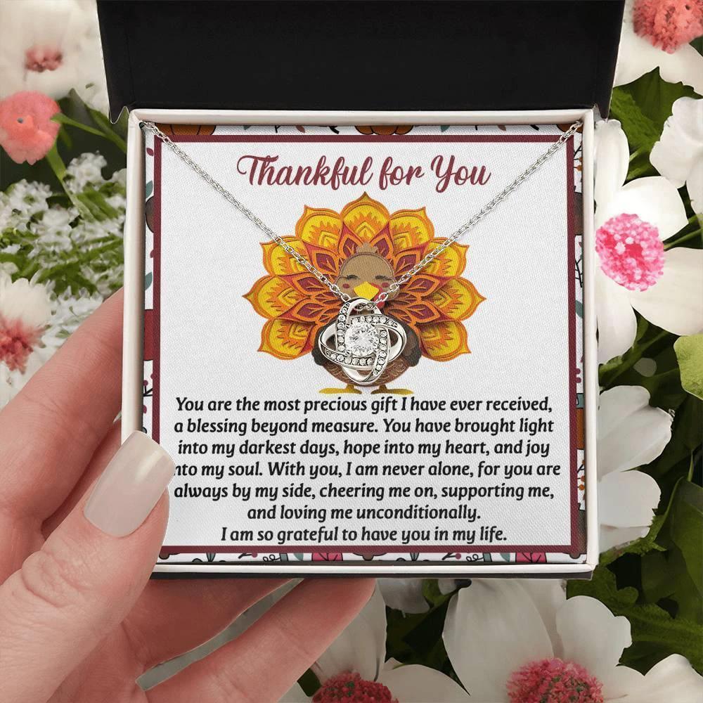 Thanksgiving Gift for Her – “Into My Heart” Love Knot Necklace with Message Card | Heartfelt Gift of Gratitude