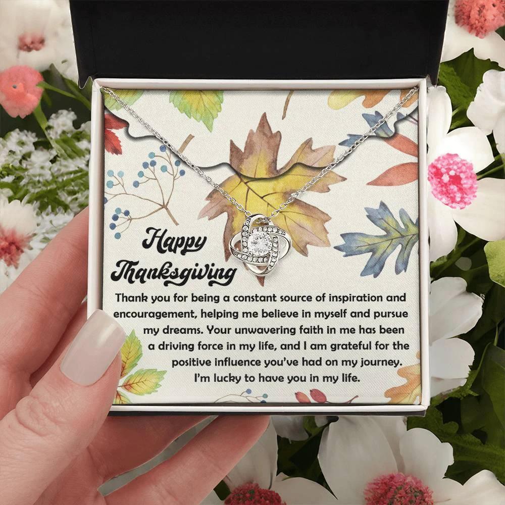 Thanksgiving Gift for Her – “On My Journey” Love Knot Necklace with Message Card | Inspirational Gratitude Gift for Mom, Mentor, or Friend