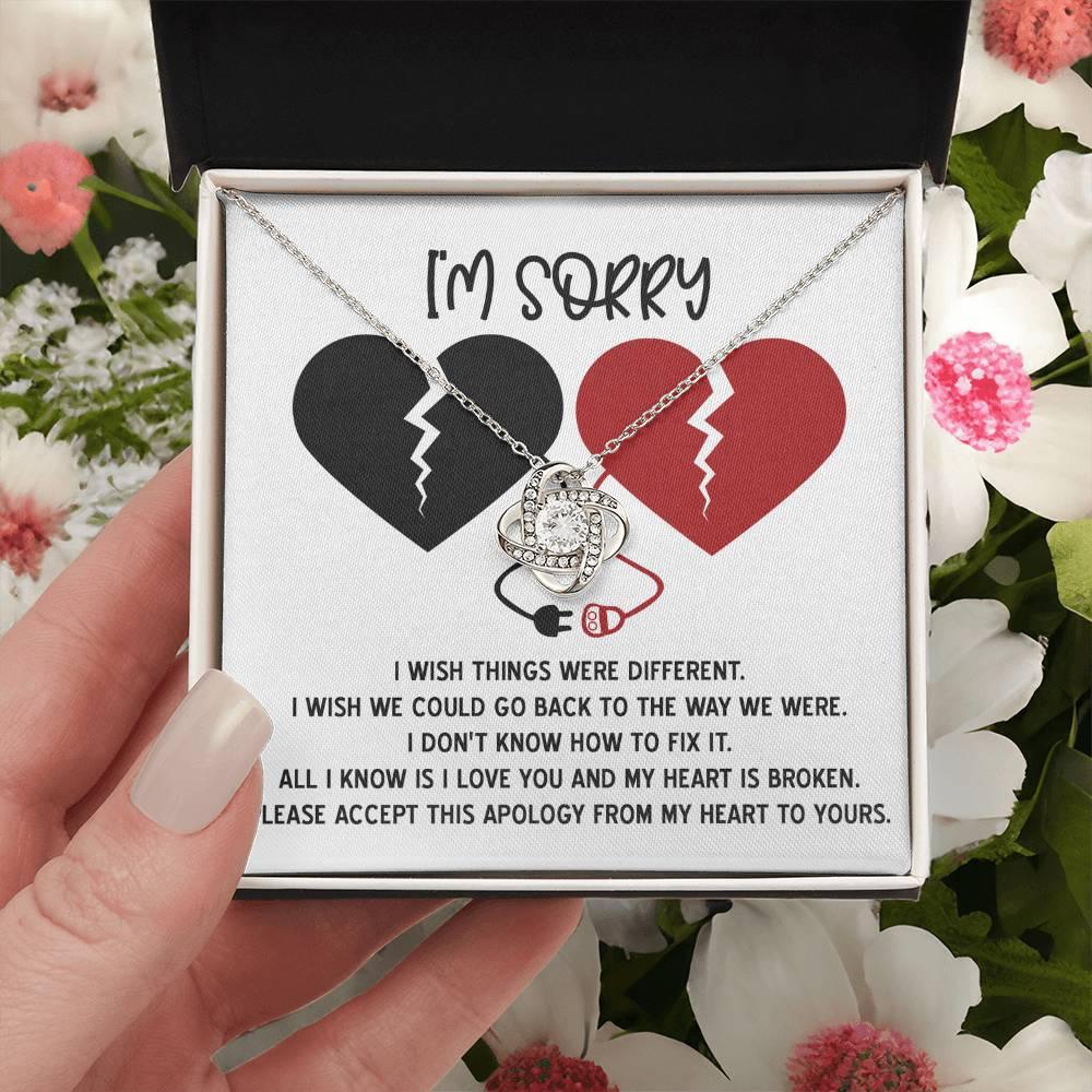 Apology Gift for Girlfriend, Wife, Soulmate - Sorry, Heart Is Broken - Love Knot Pendant Necklace - Mallard Moon Gift Shop