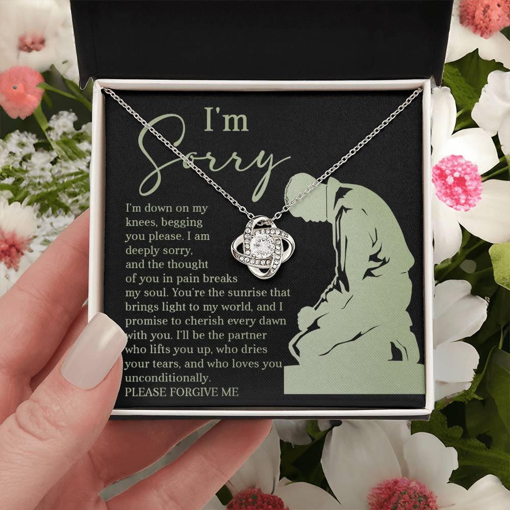Apology Gift for Girlfriend, Wife, Soulmate - Sorry, On My Knees - Love Knot Pendant Necklace - Mallard Moon Gift Shop