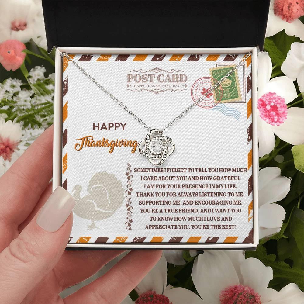 Happy Thanksgiving Gift for Her – True Friend Message Card Necklace, Meaningful Appreciation Jewelry for Best Friend, Sister, or Loved One