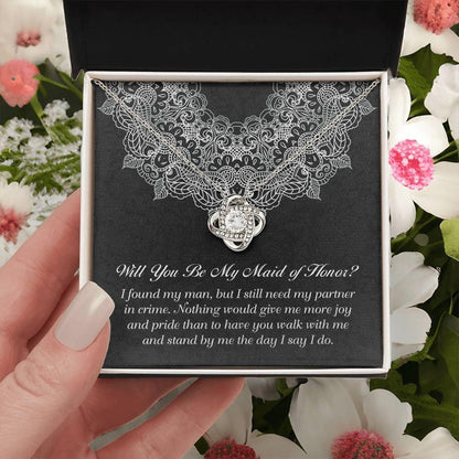 Maid of Honor Wedding Proposal Gift - Partner In Crime - Love Knot Pendant Necklace - Mallard Moon Gift Shop