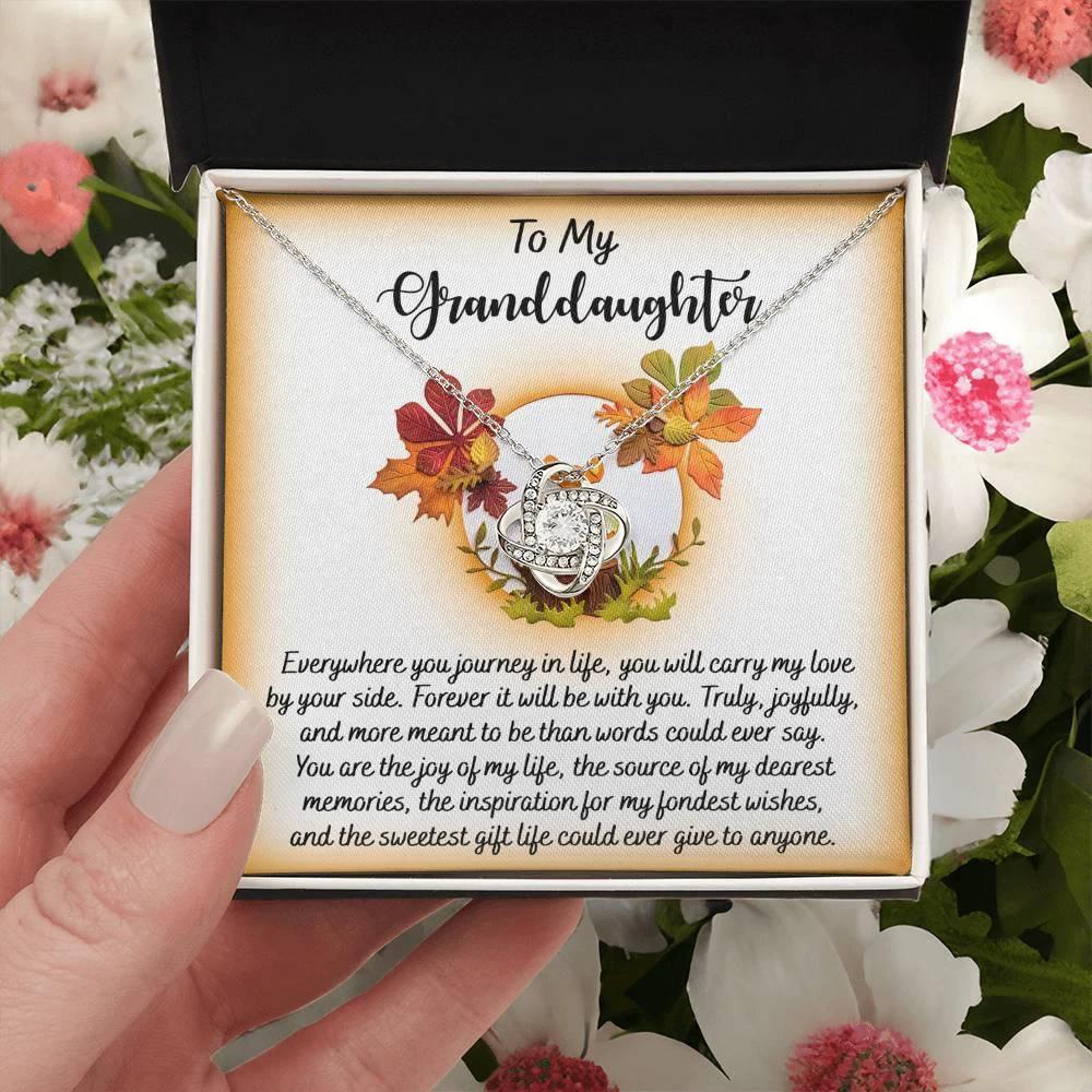 To My Granddaughter – Love Knot Necklace | Cute Fox Woodland Message Card | “Everywhere You Journey” Sentimental Gift from Grandparent