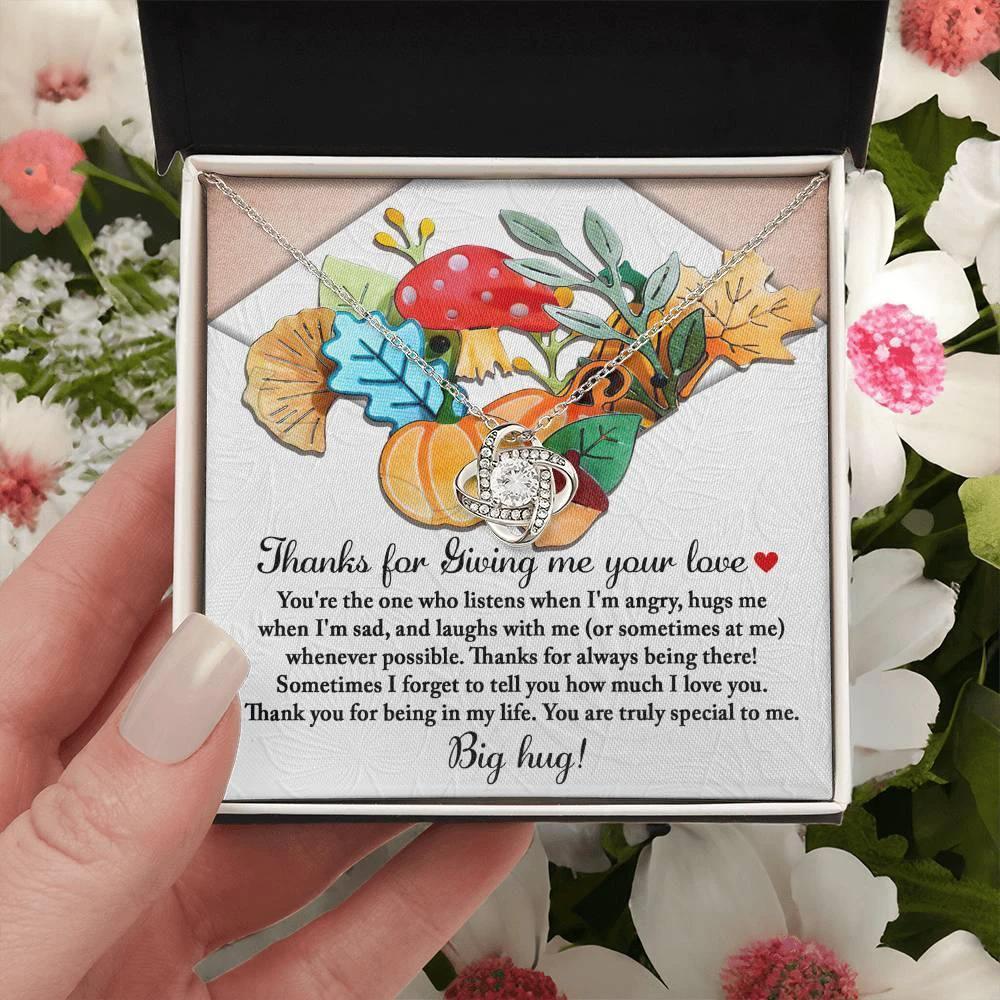 Thanksgiving Gift for Her – “Thanks for Giving Me Your Love” Necklace with Message Card | Heartfelt Gratitude Gift for Mom, Sister, or Best Friend
