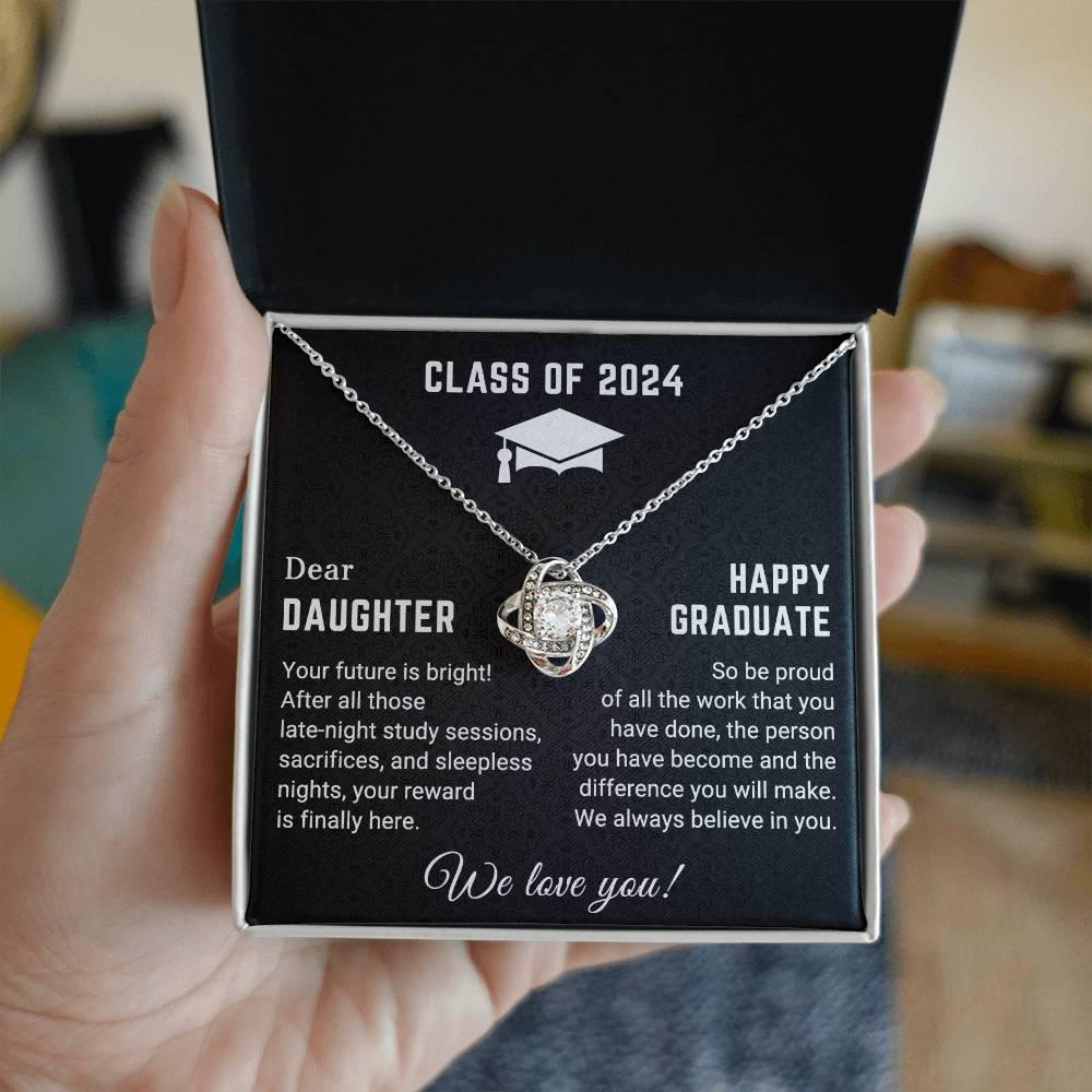 Dear Daughter Your Future is Bright Graduation Class of 2024 Love Knot Pendant Necklace - Mallard Moon Gift Shop