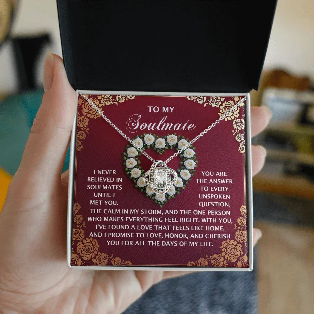 Romantic Gift for Her – Love Knot Necklace with Poetic Soulmate Card