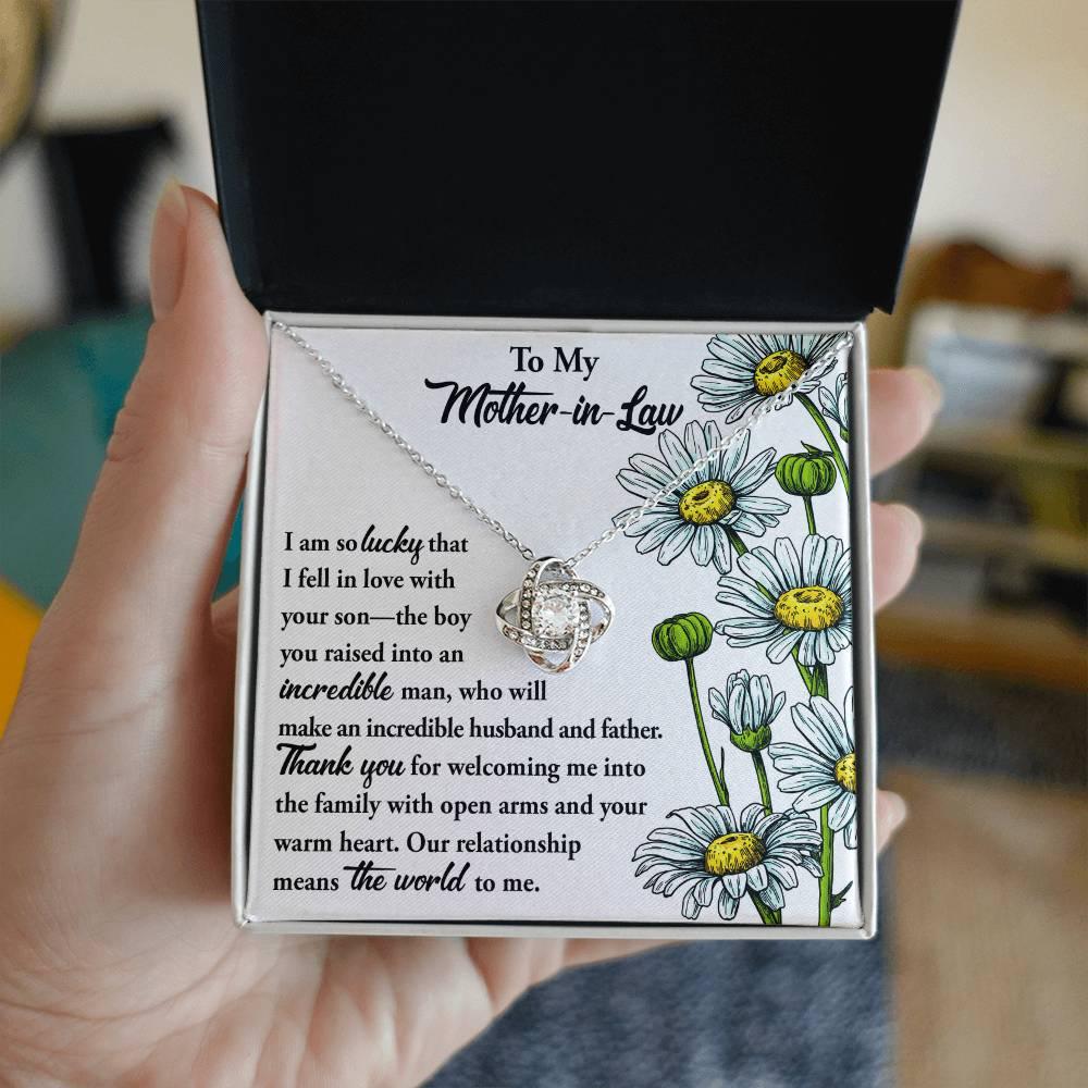 Gift for Mother-in-Law from Daughter-in-Law You Raised an Incredible Man Love Knot Pendant Necklace - Mallard Moon Gift Shop