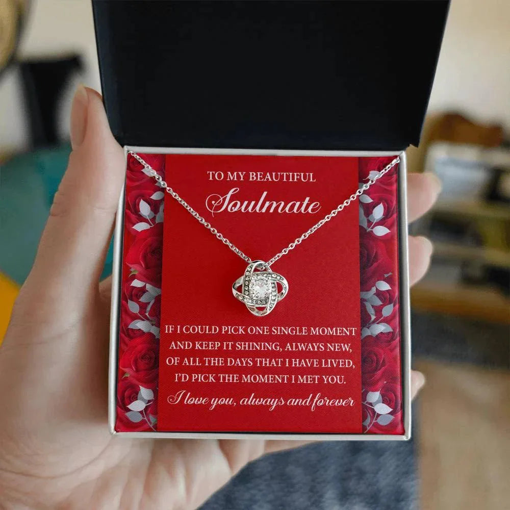 Romantic Anniversary, Valentine's Day Gift for Soulmate, Wife, Girlfriend - The Moment I Met You - Love Knot Pendant Necklace