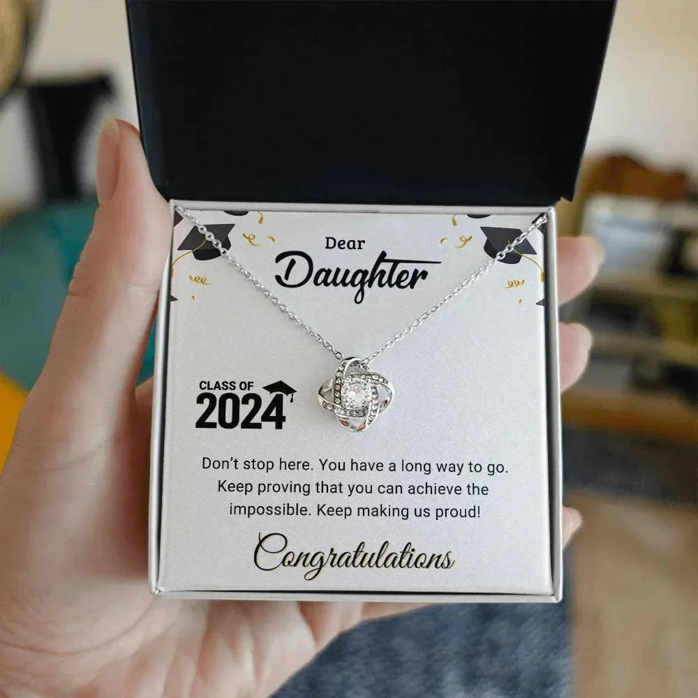 Daughter Graduation Class of 2024 Don't Stop Here Love Knot Pendant Necklace
