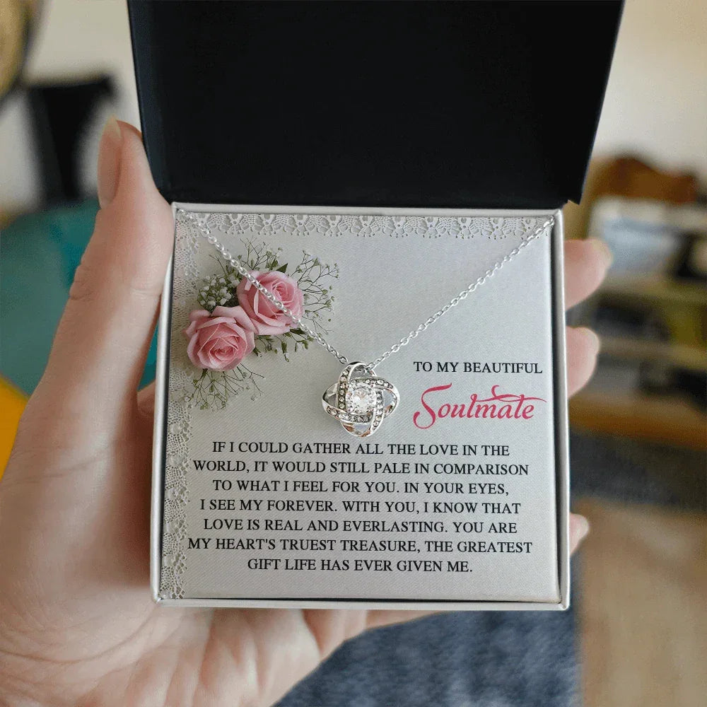 To My Soulmate: Romantic Love Knot Necklace with Sentimental Message
