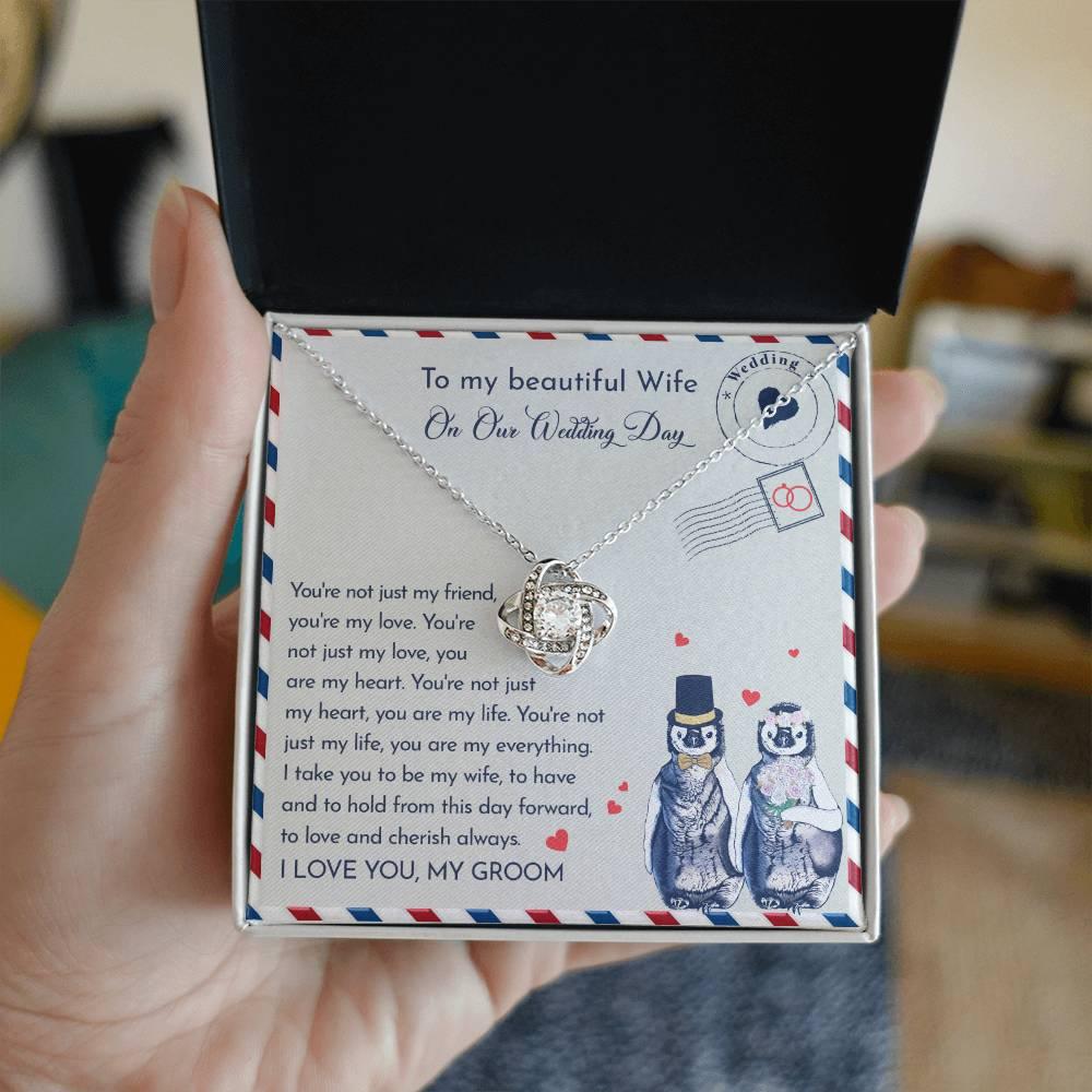 Wife Wedding Day Gift - I Will Love And Cherish Always Love Knot Pendant Necklace - Mallard Moon Gift Shop