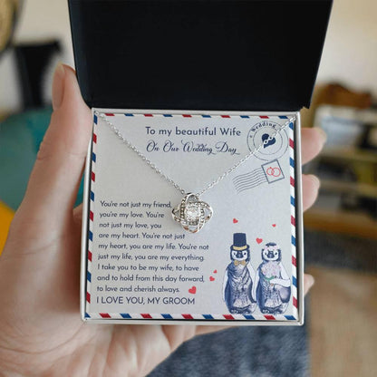 Wife Wedding Day Gift - I Will Love And Cherish Always Love Knot Pendant Necklace - Mallard Moon Gift Shop