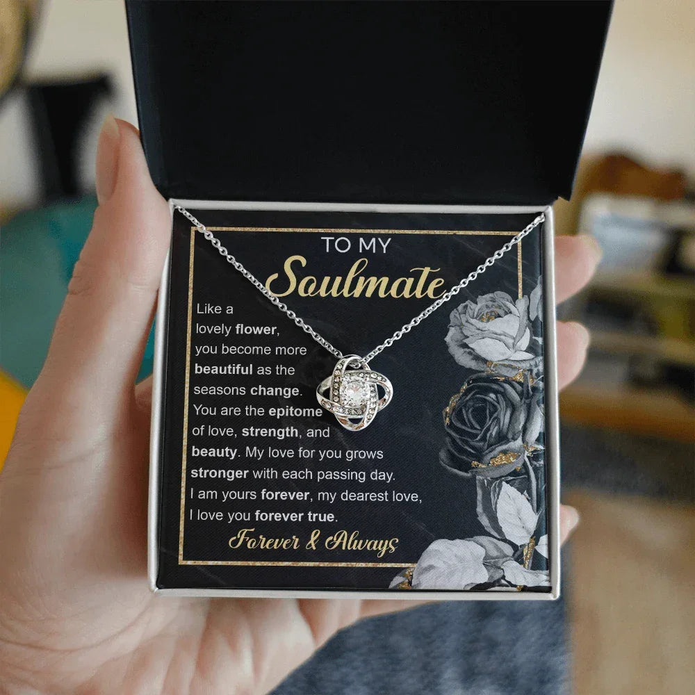 To My Soulmate – Love Knot Necklace with Elegant Forever & Always Message | Romantic Gift for the One You Cherish Most