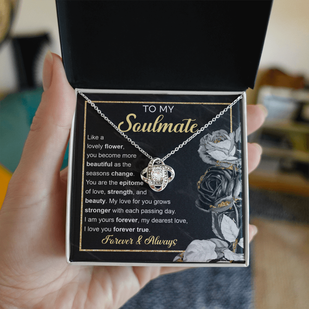 To My Soulmate – Love Knot Necklace with Elegant Forever & Always Message | Romantic Gift for the One You Cherish Most - Mallard Moon Gift Shop