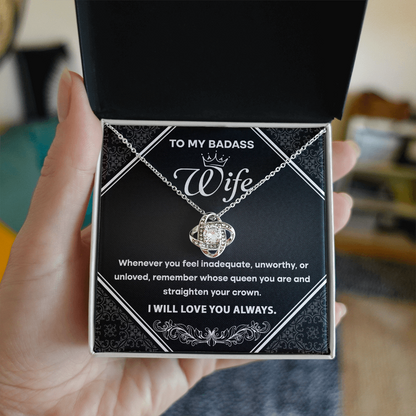 To My Badass Wife - Romantic Love Knot Necklace with Message Card - Empowering Gift for the Queen of My Heart - Mallard Moon Gift Shop