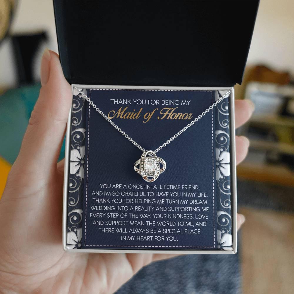 Maid of Honor Wedding Day Gift - World To Me - Love Knot Pendant Necklace - Mallard Moon Gift Shop