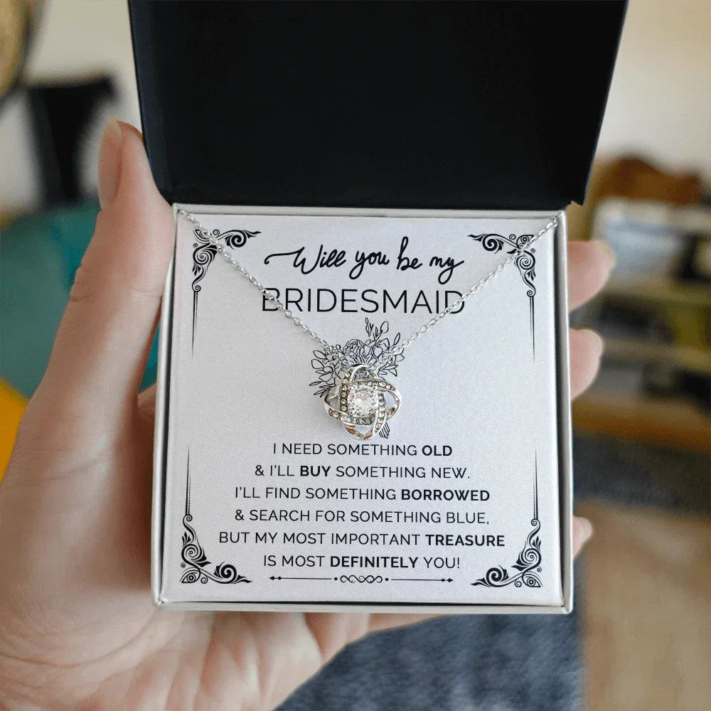 Will You Be My Bridesmaid? Love Knot Necklace with Heartfelt Proposal Card – Unique Bridal Party Gift Idea