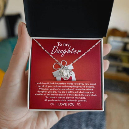 To My Daughter - Proud of You Love Knot Pendant Necklace - Mallard Moon Gift Shop
