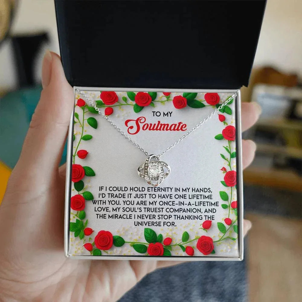 Romantic Anniversary, Valentine's Day Gift for Soulmate, Wife, Girlfriend - One Lifetime - Love Knot Pendant Necklace