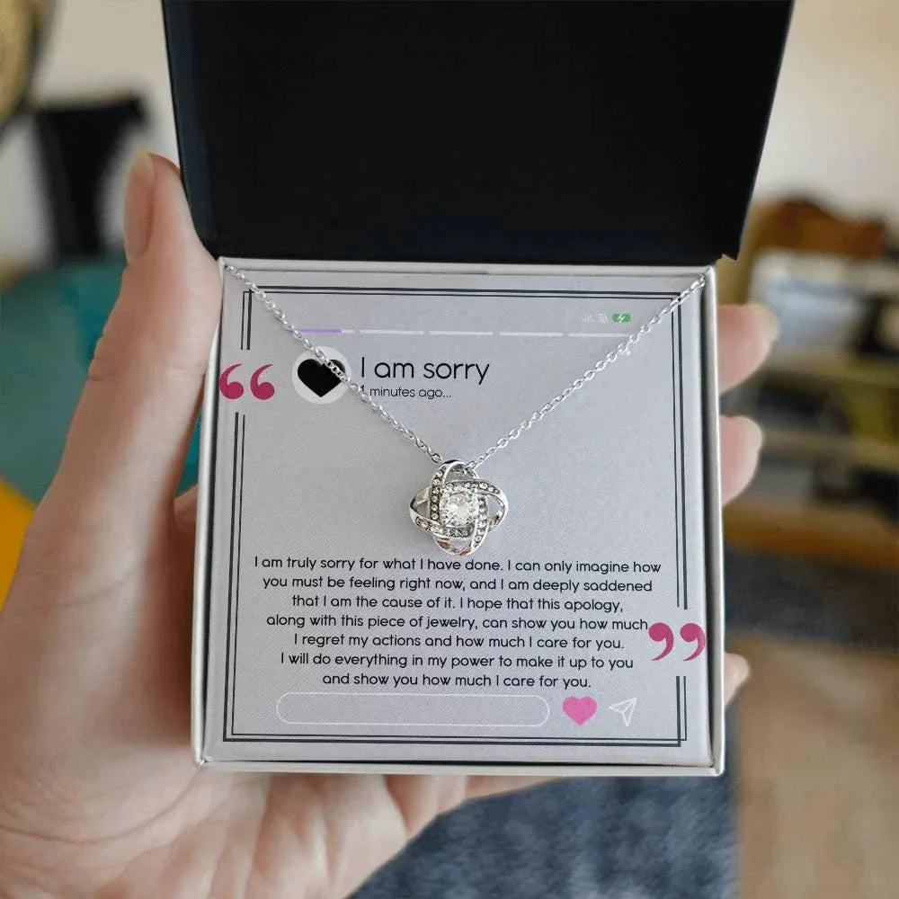 Gift for Girlfriend, Wife - Sorry, I Care For You - Love Knot Pendant Necklace