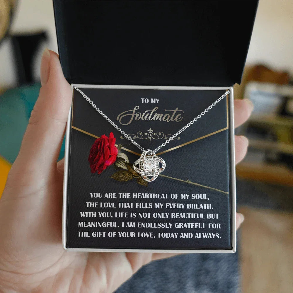 Soulmate Gift - Heartbeat of My Soul - Love Knot Necklace with Sentimental Message Card