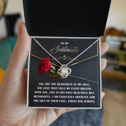 Soulmate Gift - Heartbeat of My Soul - Love Knot Necklace with Sentimental Message Card - Mallard Moon Gift Shop