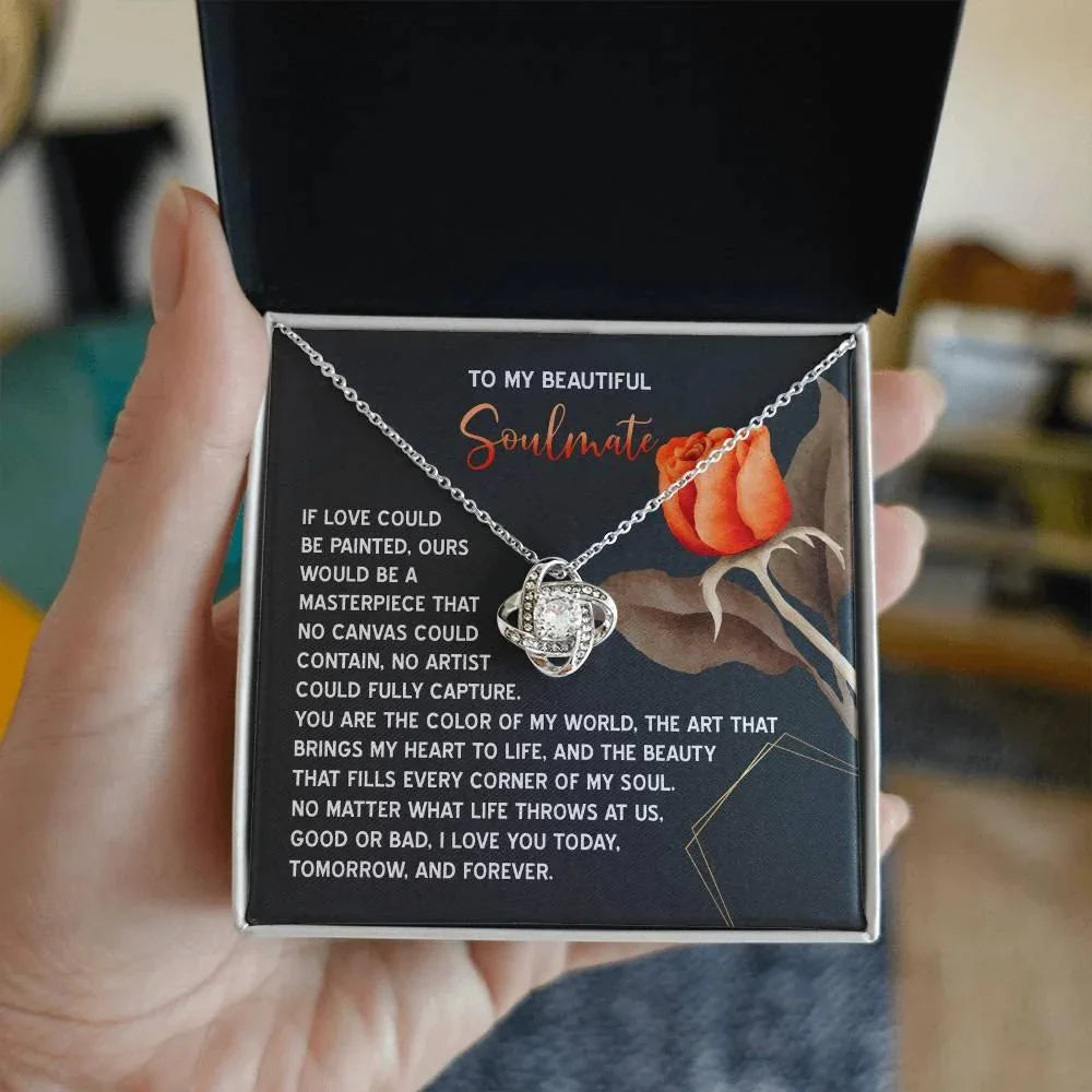 Romantic Gift for Soulmate, Wife or Girlfriend - Valentine's Day, Anniversary, or Birthday - Masterpiece Love Knot Pendant Necklace Soulmate