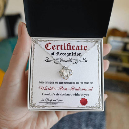 Bridesmaid Gift - Certificate Of Recognition Love Knot Pendant Necklace - Mallard Moon Gift Shop