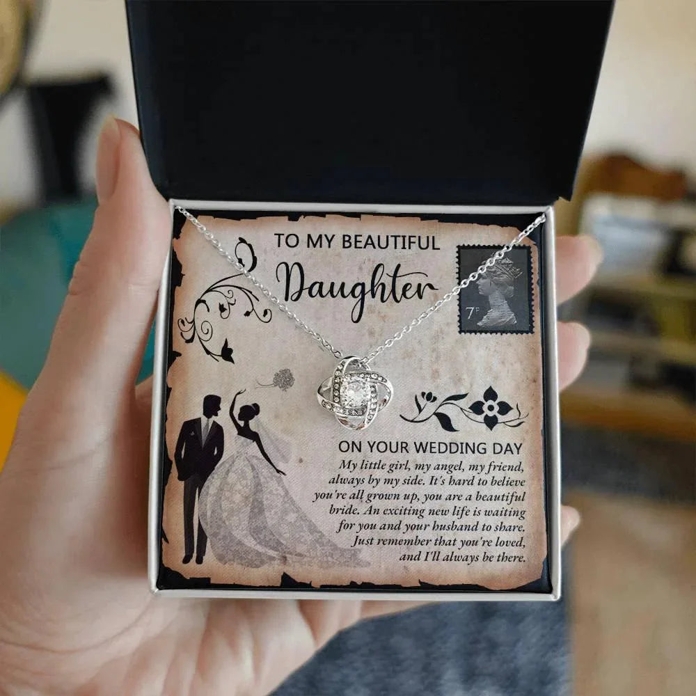 Daughter Wedding Day Gift - Beautiful Bride Love Knot Pendant Necklace