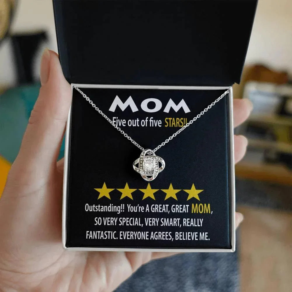 Mom - Five of Five Stars Outstanding You're A Great, Great Mom Love Knot Necklace