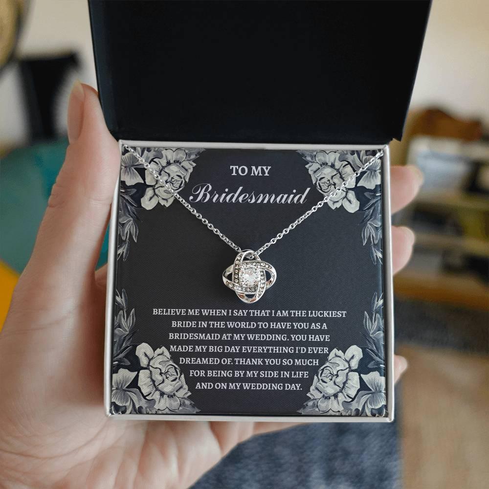 Bridesmaid Wedding Day Gift - The Luckiest Bride - Love Knot Pendant Necklace - Mallard Moon Gift Shop