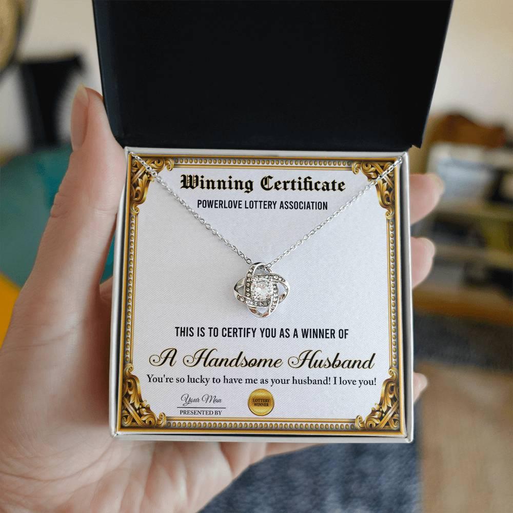 Wife Wedding Day, Anniversary, Birthday Gift - Winning Certificate - Love Knot Pendant Necklace - Mallard Moon Gift Shop