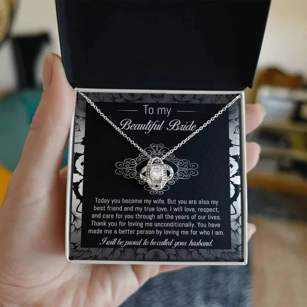Bride Wedding Day Gift - My True Love - Love Knot Pendant Necklace