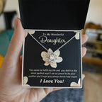 To My Wonderful Daughter – Love Knot Necklace with Magnolia Flower Message Card | Proud Mom Gift for Birthday or Graduation